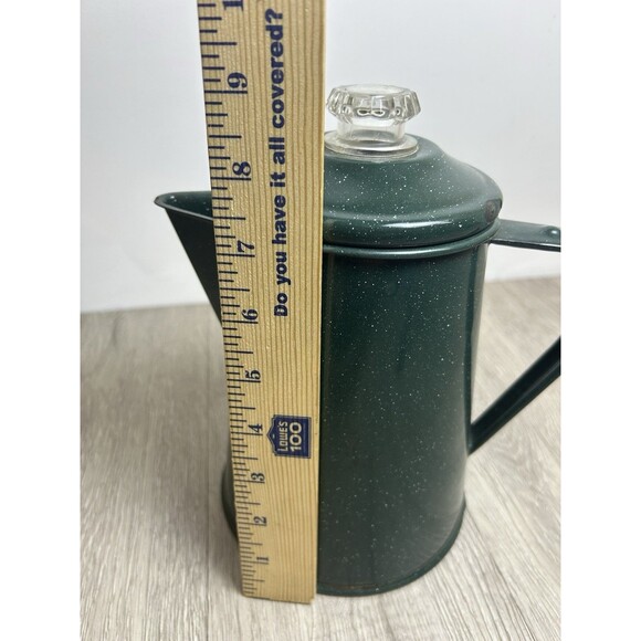 Vintage Coffee Pot Percolator, Camping Pot Enameled Green With White Speckles - Picture 12 of 13